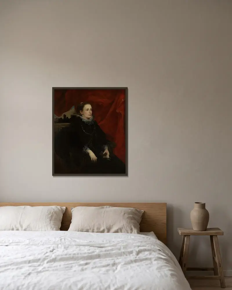 Porträtt av en kvinna, kallad marchesa Durazzo av Anthony van Dyck inramad på en vägg