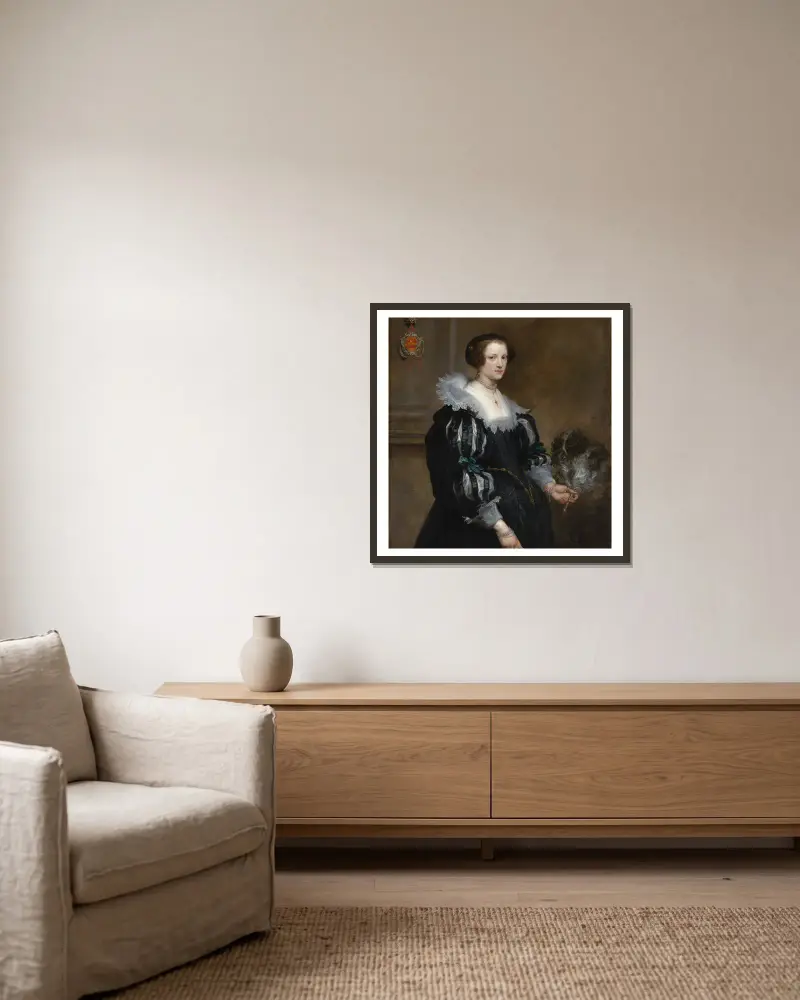 Porträtt av Anna Wake av Anthony van Dyck inramad på en vägg