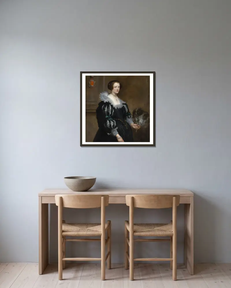 Porträtt av Anna Wake av Anthony van Dyck inramad på en vägg