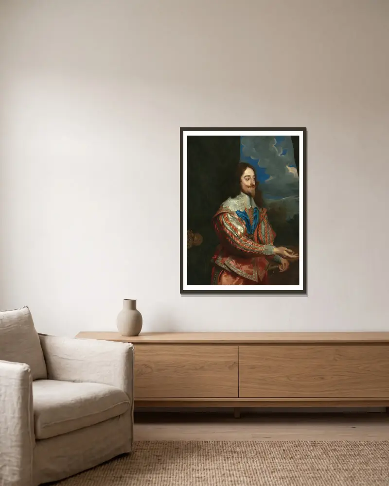 Porträtt av Karl I (1600–1649) av Anthony van Dyck inramad på en vägg