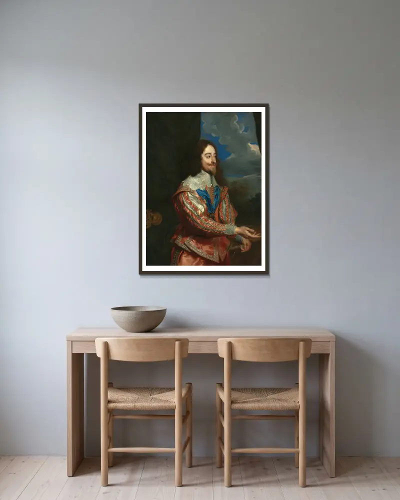 Porträtt av Karl I (1600–1649) av Anthony van Dyck inramad på en vägg