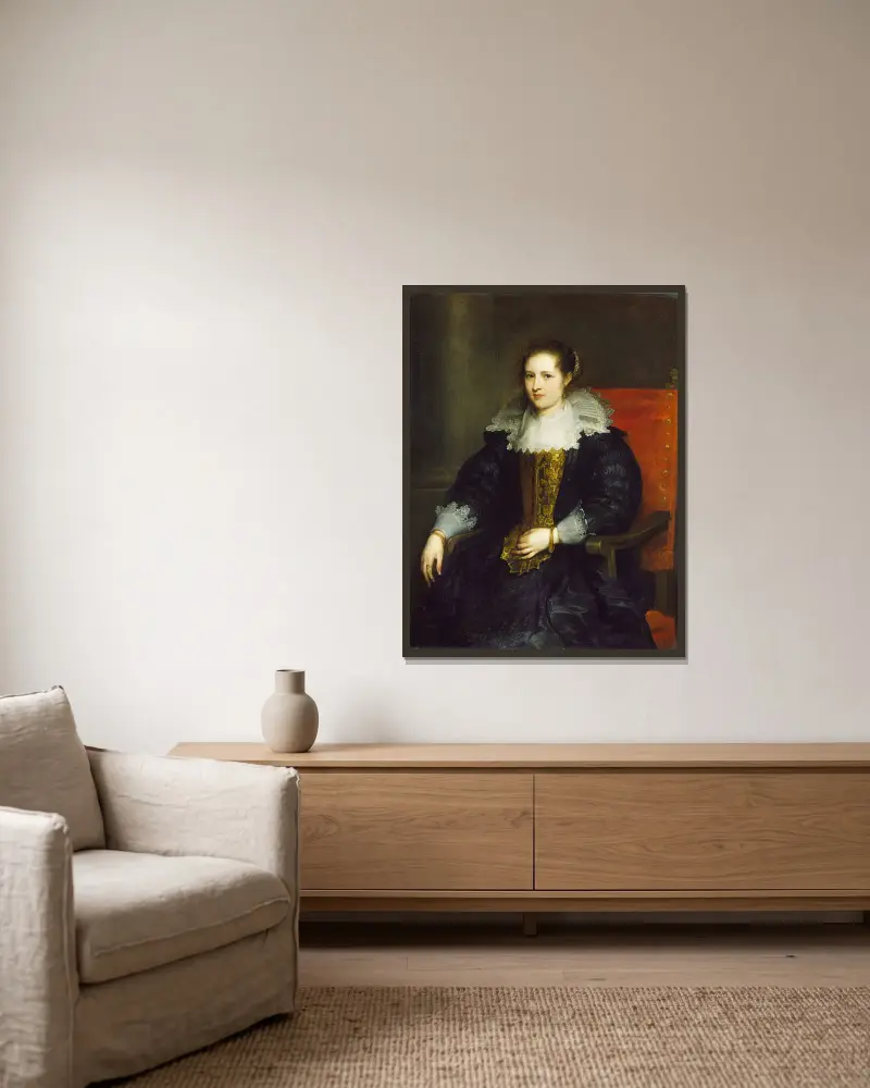 Porträt der Isabella Waerbeke von Anthony van Dyck gerahmt an einer Wand