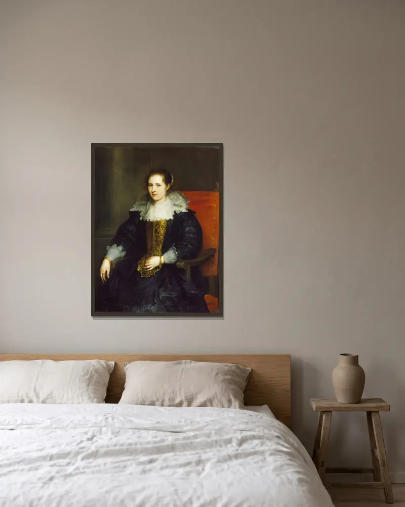 Porträt der Isabella Waerbeke von Anthony van Dyck gerahmt an einer Wand