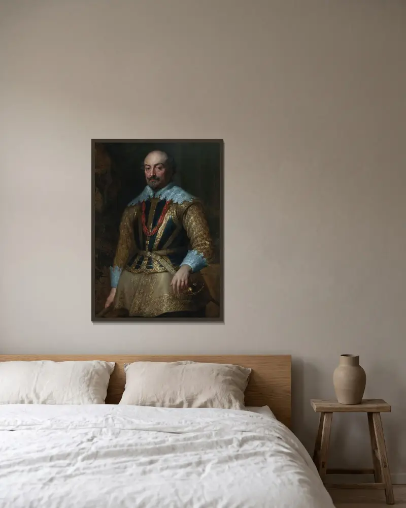Porträtt av Johan VIII, greve av Nassau-Siegen av Anthony van Dyck inramad på en vägg
