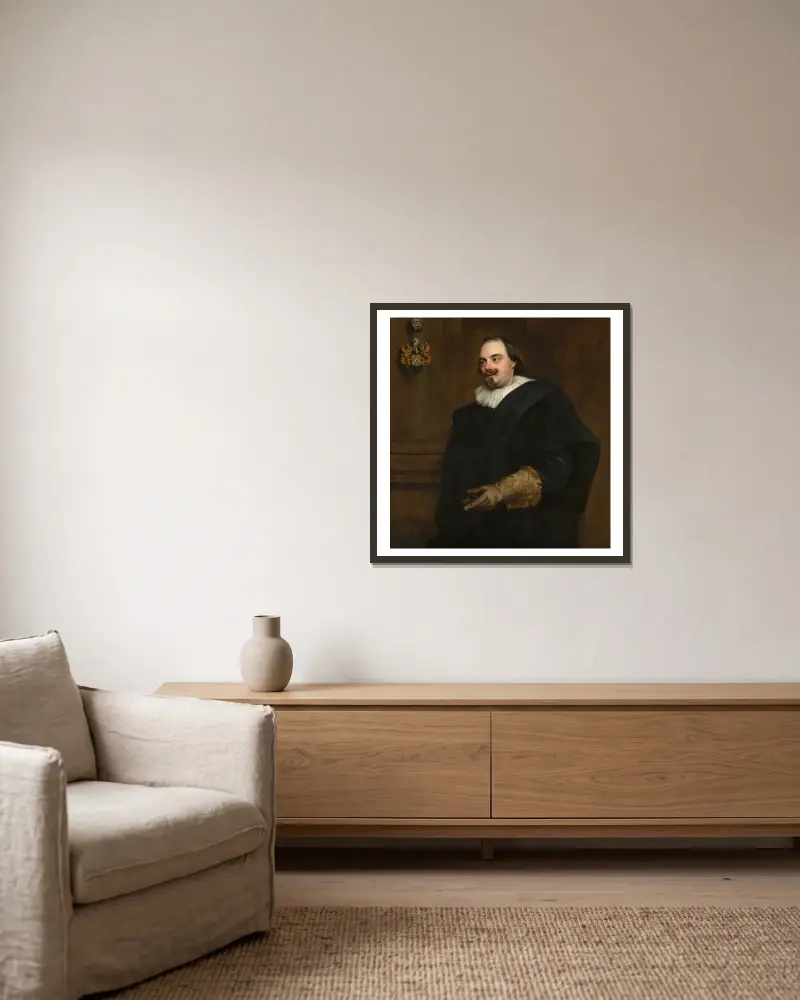 Porträt von Peeter Stevens von Anthony van Dyck gerahmt an einer Wand