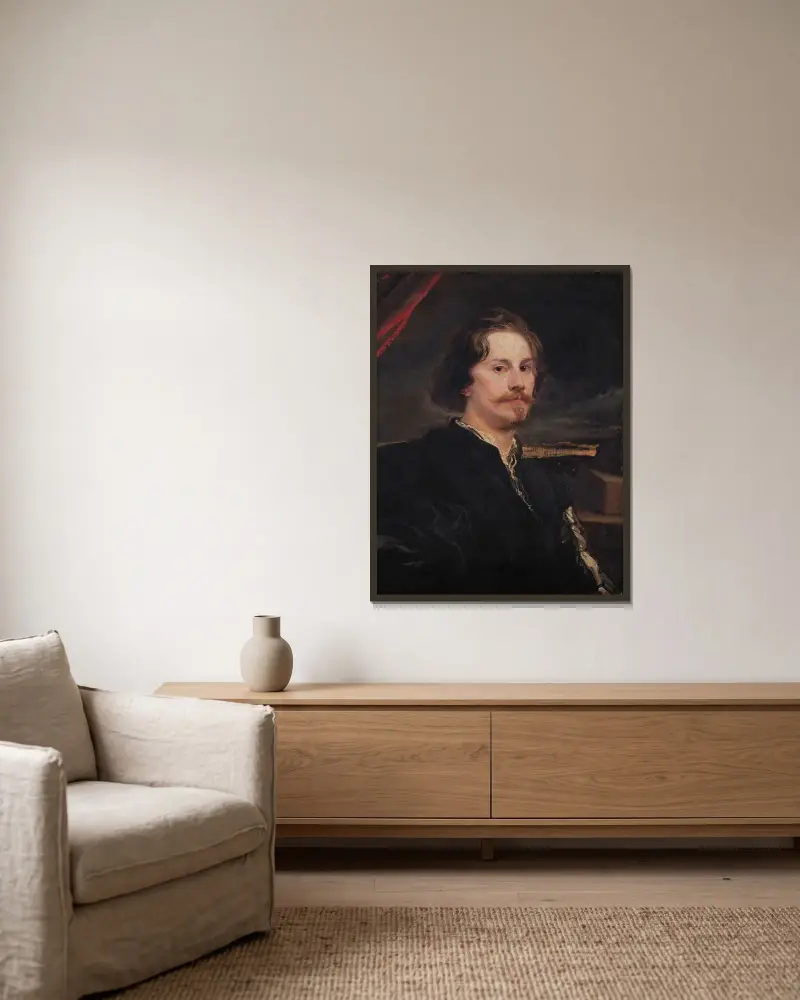 Porträt des Pieter Soutman von Anthony van Dyck gerahmt an einer Wand