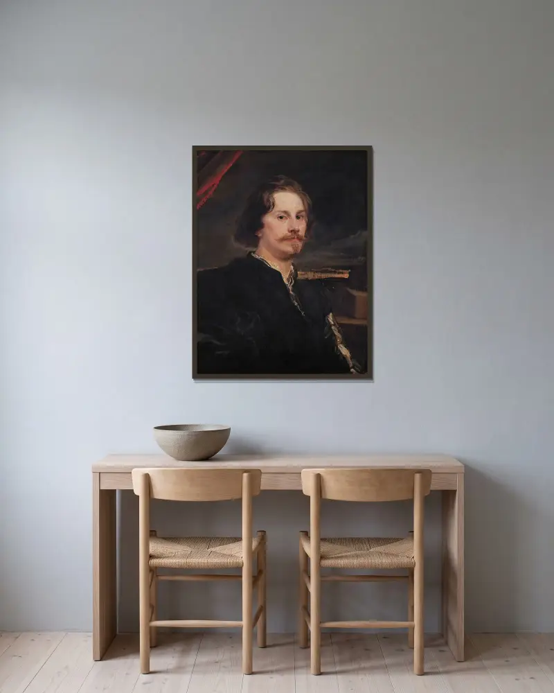 Porträt des Pieter Soutman von Anthony van Dyck gerahmt an einer Wand