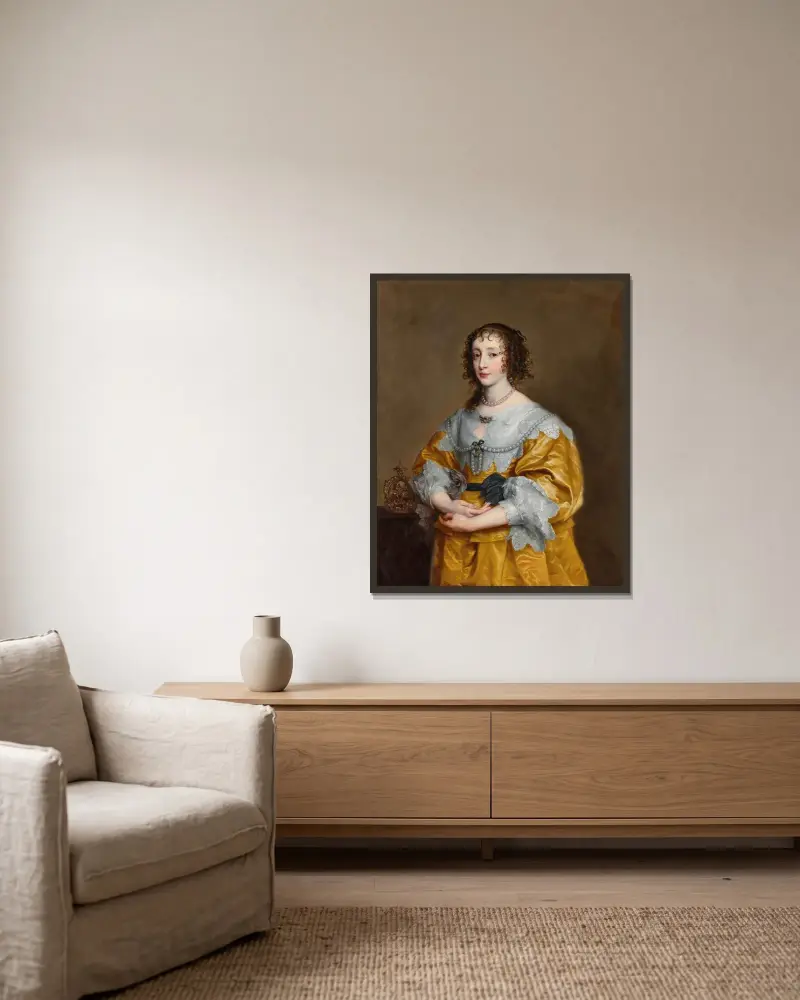 Porträtt av drottning Henrietta Maria av Anthony van Dyck inramad på en vägg