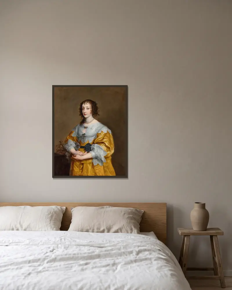 Porträtt av drottning Henrietta Maria av Anthony van Dyck inramad på en vägg