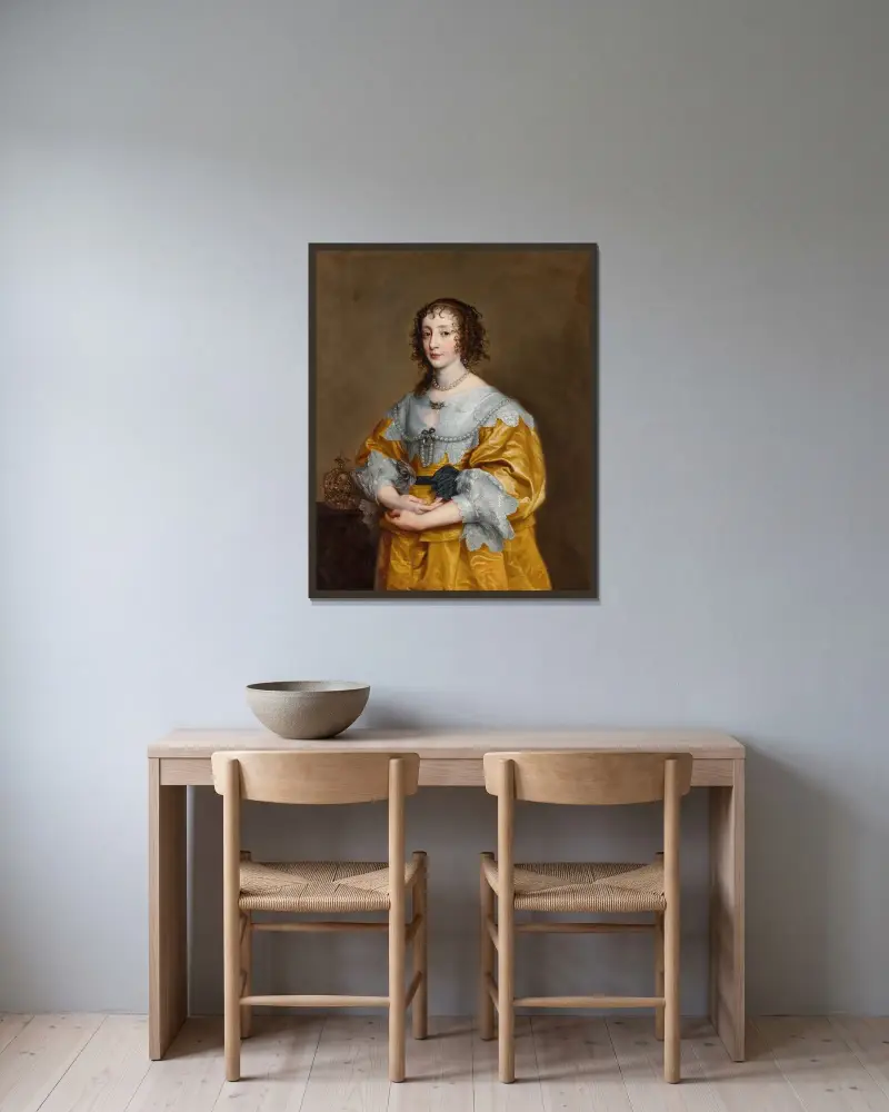 Porträtt av drottning Henrietta Maria av Anthony van Dyck inramad på en vägg