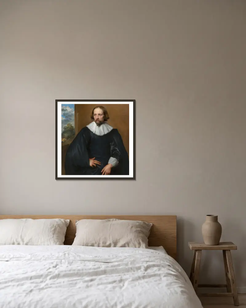 Porträt des Quintijn Symons von Anthony van Dyck gerahmt an einer Wand
