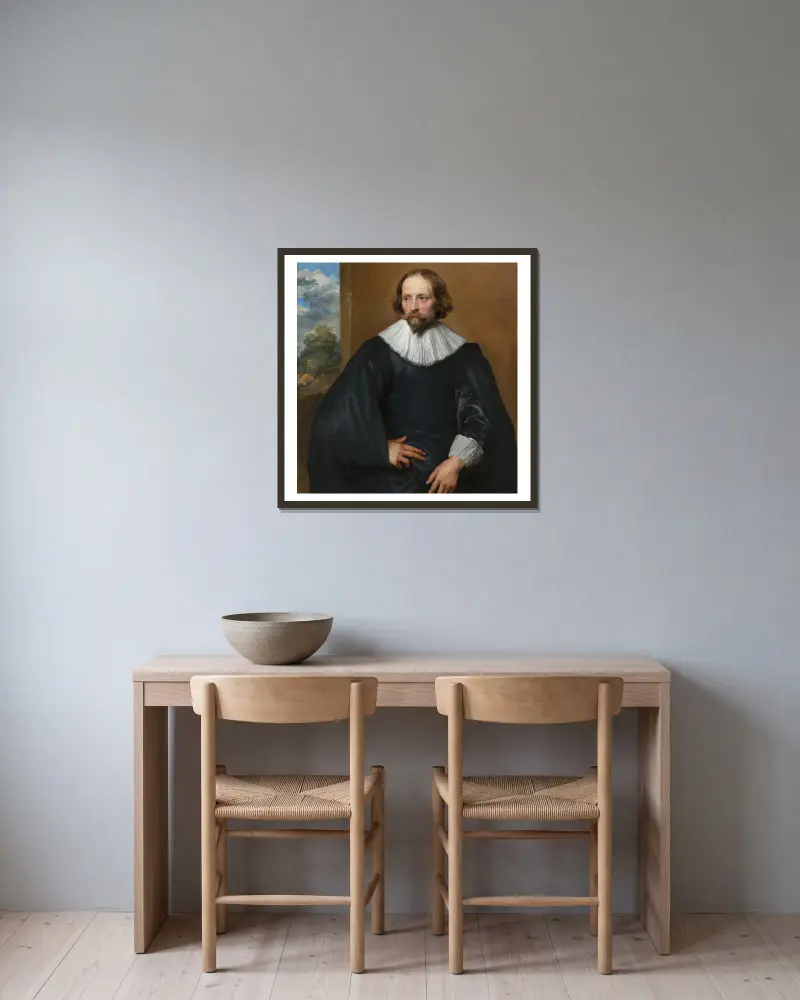 Porträt des Quintijn Symons von Anthony van Dyck gerahmt an einer Wand