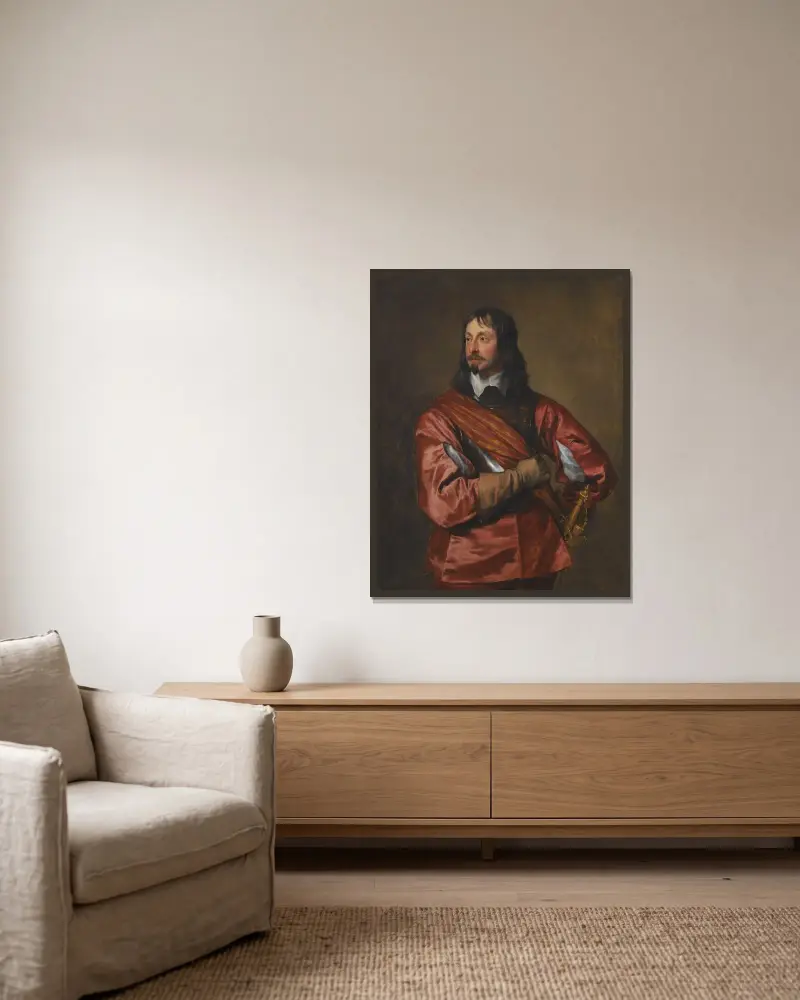 Porträtt av sir John Mennes av Anthony van Dyck inramad på en vägg