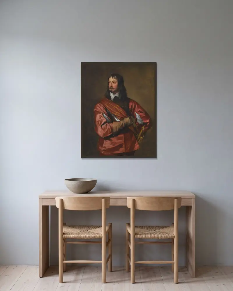 Porträtt av sir John Mennes av Anthony van Dyck inramad på en vägg