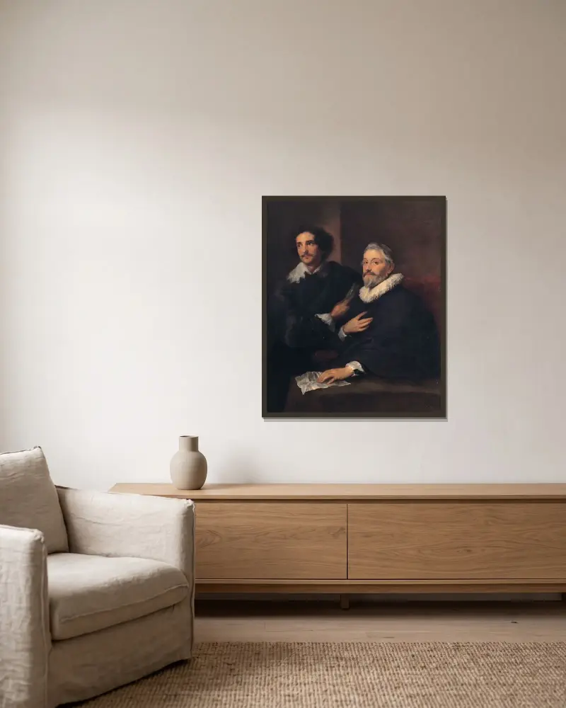 Porträtt av gravörerna Pieter de Jode den äldre och Pieter de Jode den yngre av Anthony van Dyck inramad på en vägg
