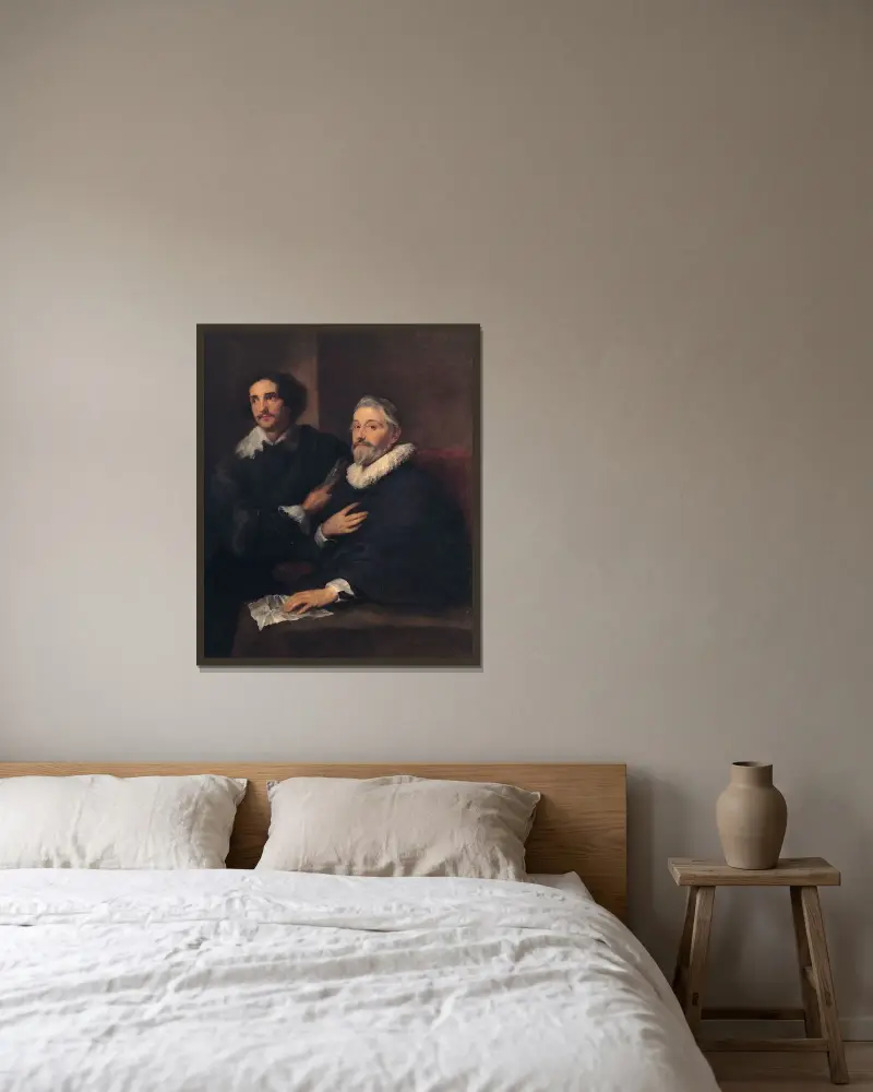 Porträtt av gravörerna Pieter de Jode den äldre och Pieter de Jode den yngre av Anthony van Dyck inramad på en vägg