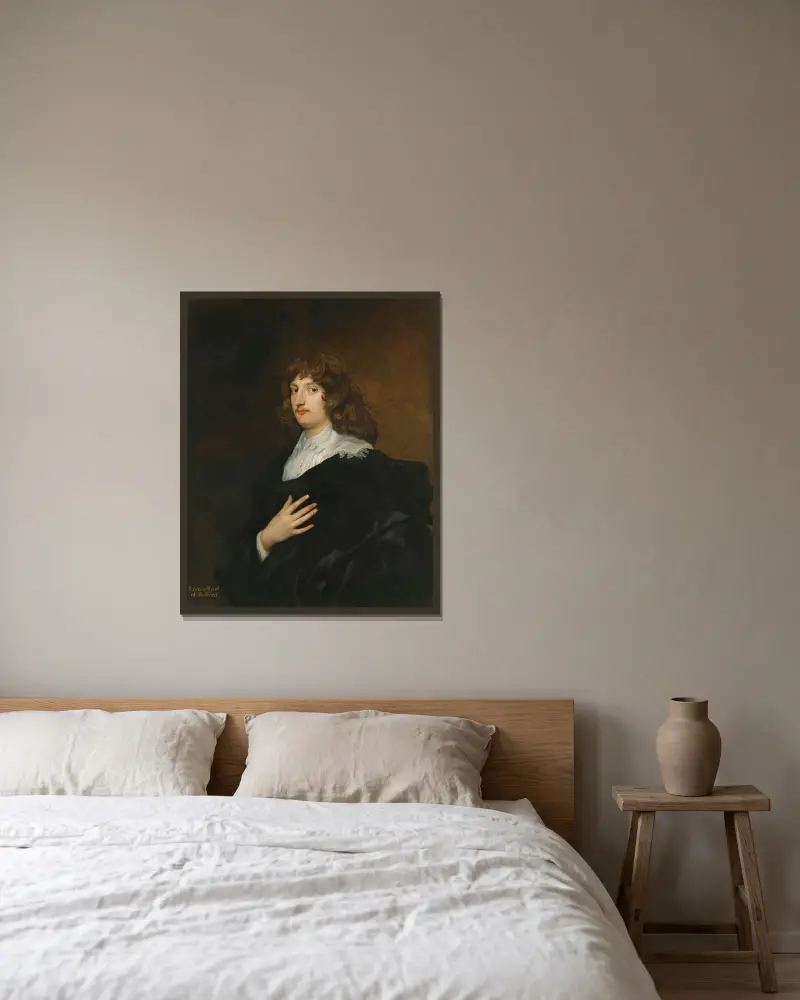 Porträtt av William Russell, 5:e earl och senare 1:e hertig av Bedford av Anthony van Dyck inramad på en vägg