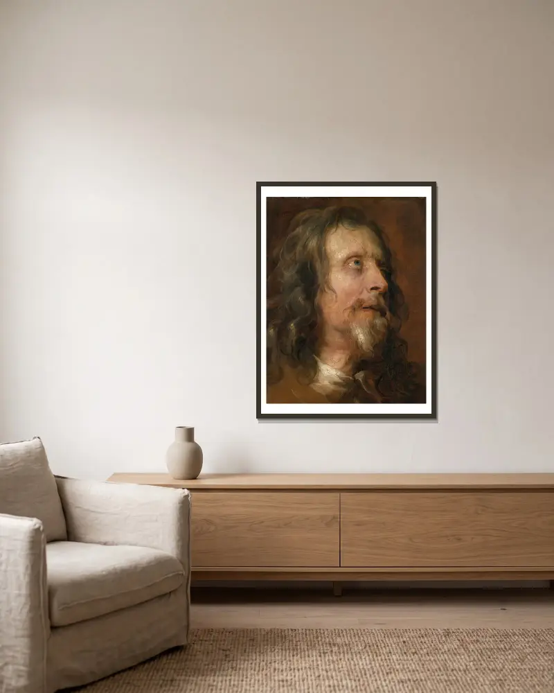 Portrétní studie vousatého muže, Anthony van Dyck v rámu na stěně
