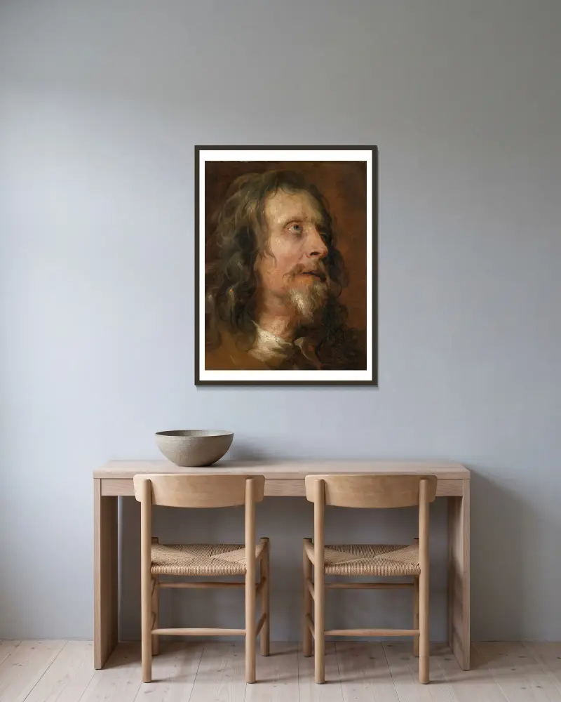Portrétní studie vousatého muže, Anthony van Dyck v rámu na stěně