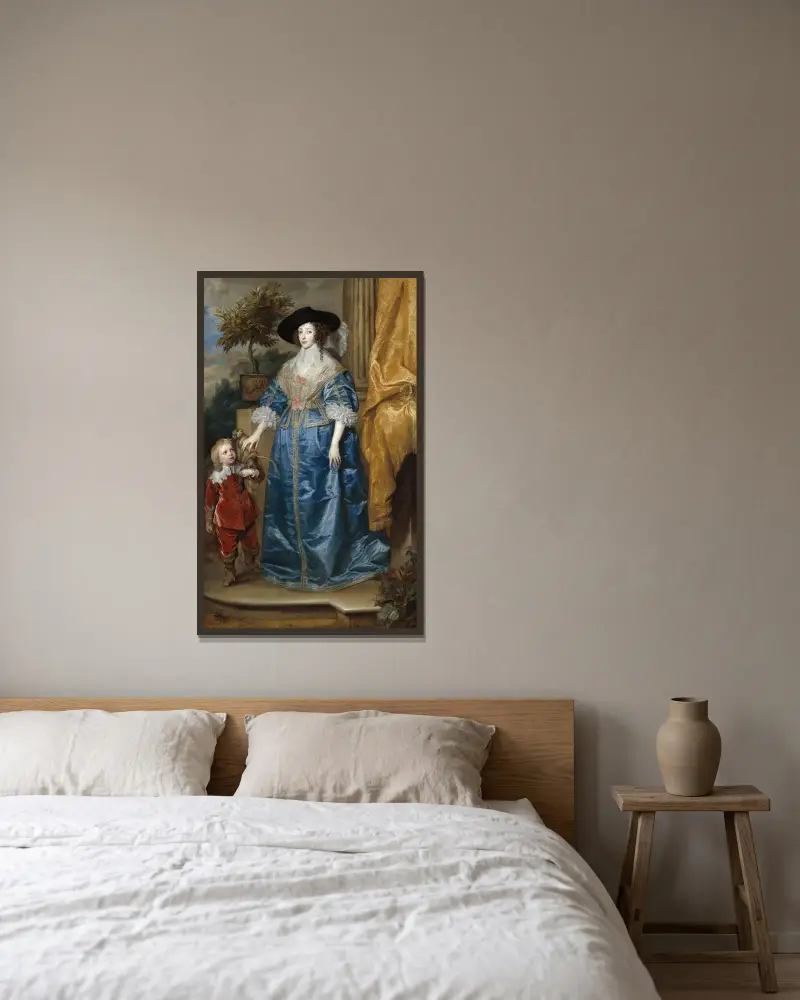 Drottning Henrietta Maria med sir Jeffrey Hudson av Anthony van Dyck inramad på en vägg