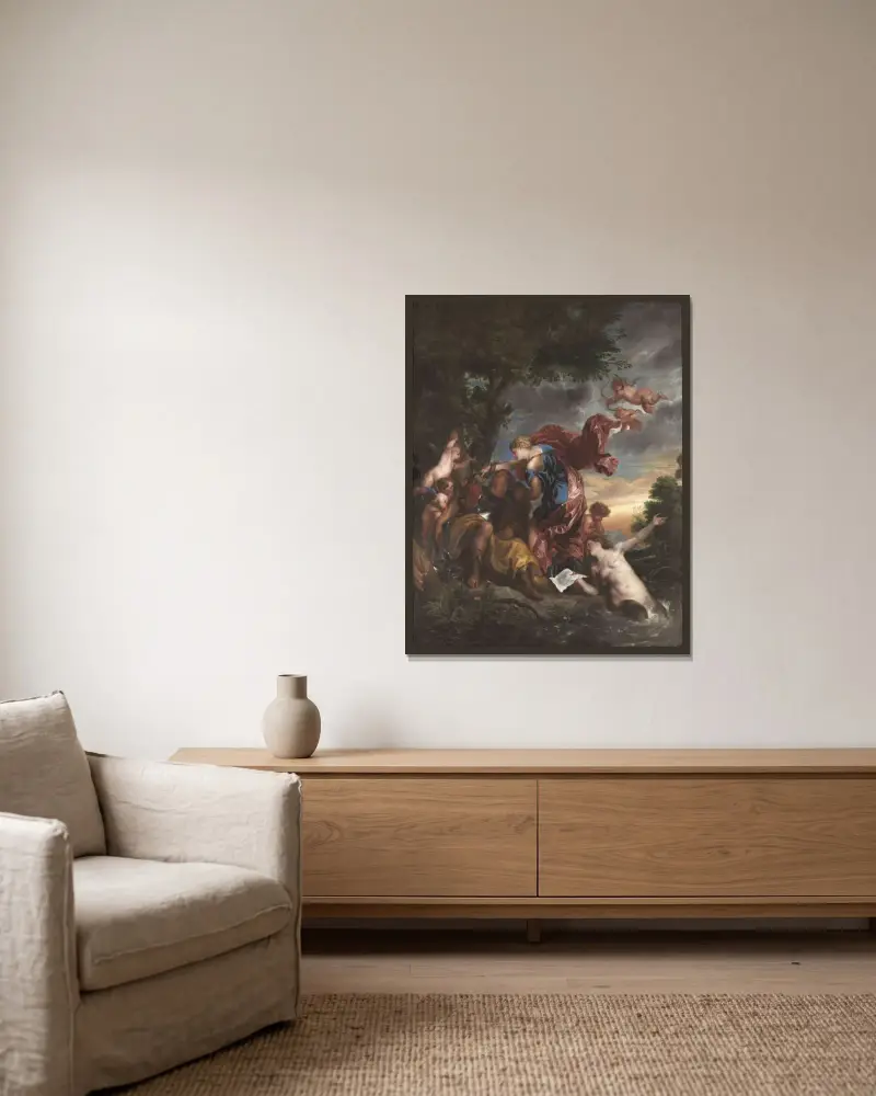 Rinaldo and Armida av Anthony van Dyck inramad på en vägg