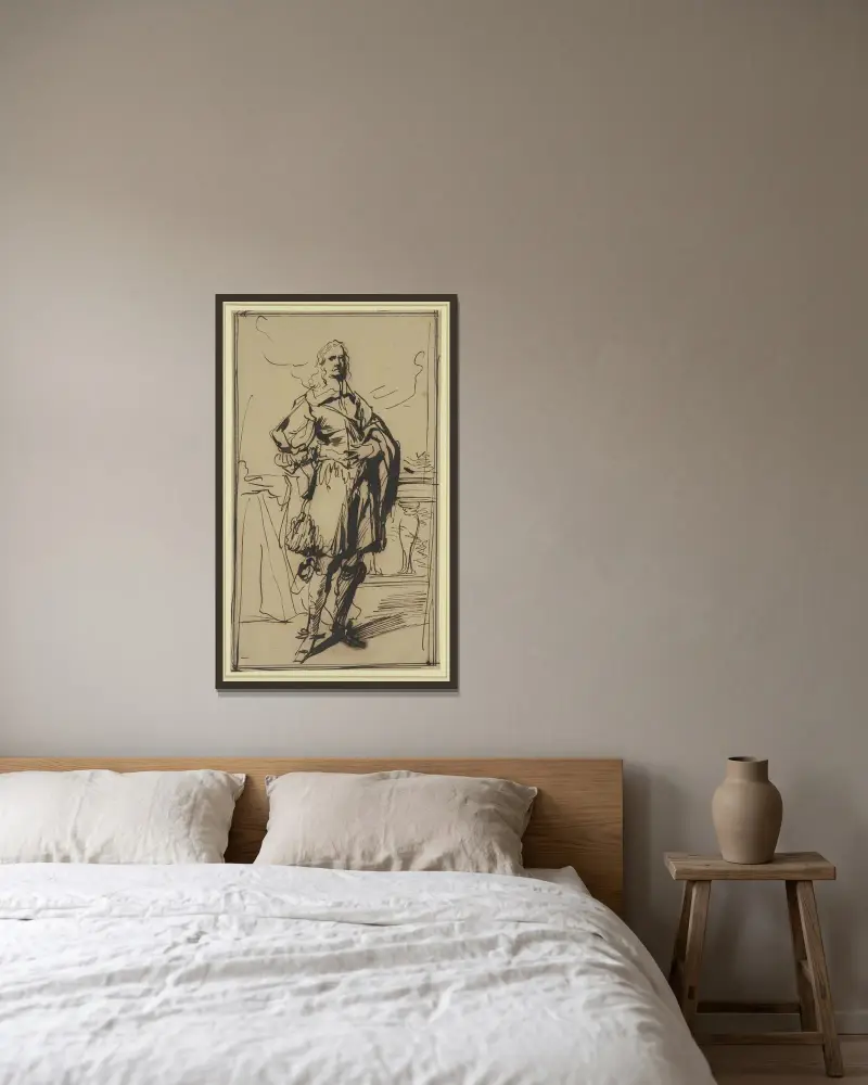 Studie zu einem Kavalierbildnis av Anthony van Dyck inramad på en vägg