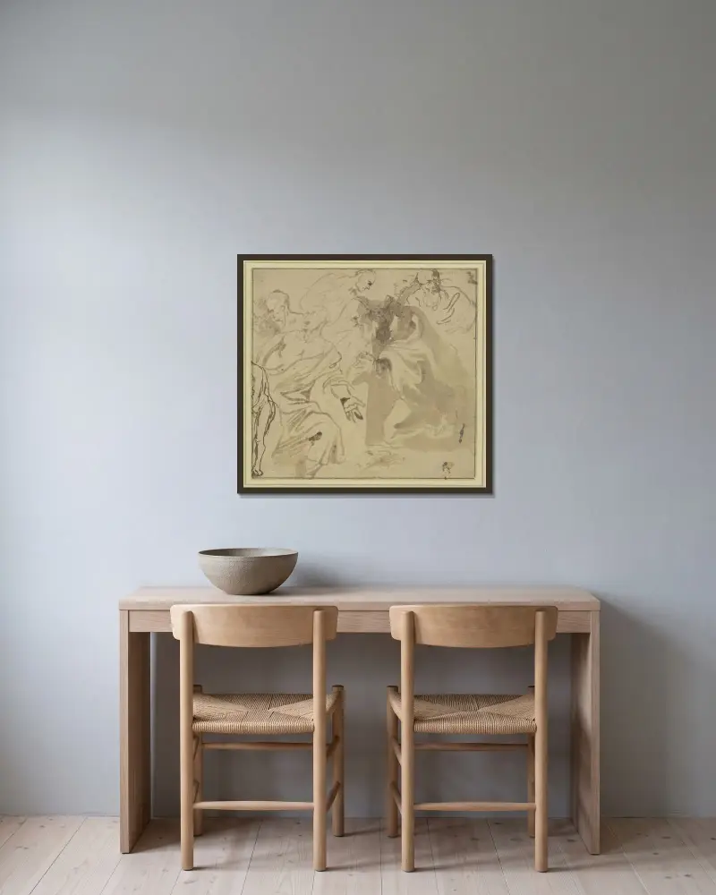Studijní list; sedm svatých, Anthony van Dyck v rámu na stěně