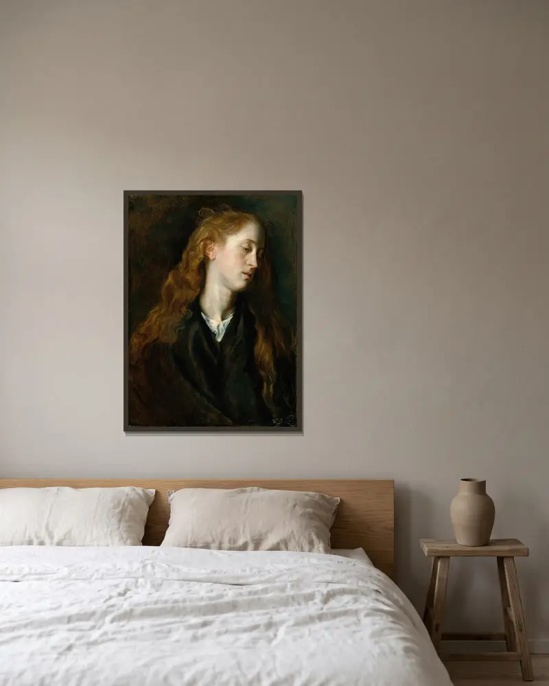 Studie av en ung kvinnas huvud av Anthony van Dyck inramad på en vägg