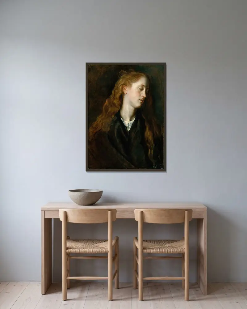 Studie av en ung kvinnas huvud av Anthony van Dyck inramad på en vägg