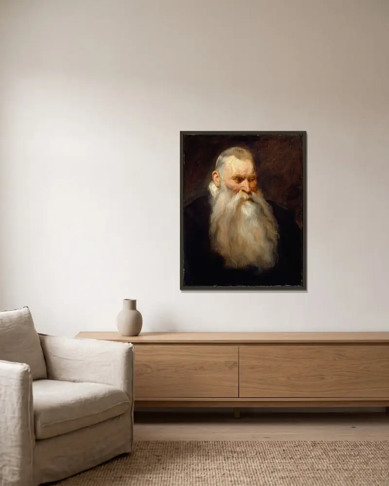Studienkopf eines alten Mannes mit weißem Bart von Anthony van Dyck gerahmt an einer Wand