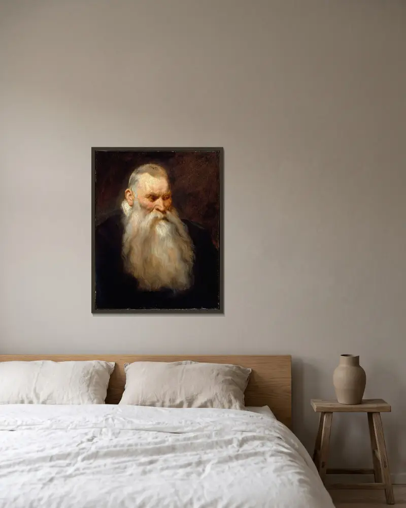 Studienkopf eines alten Mannes mit weißem Bart von Anthony van Dyck gerahmt an einer Wand
