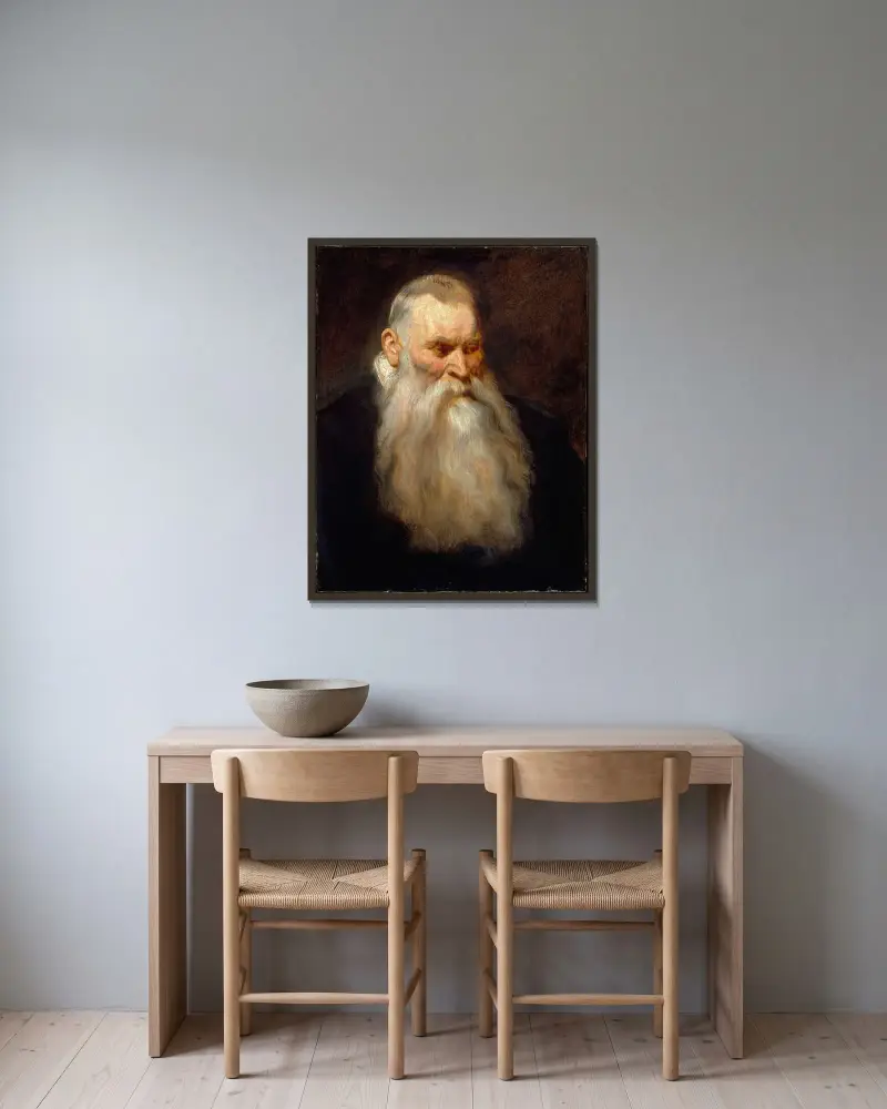 Studienkopf eines alten Mannes mit weißem Bart von Anthony van Dyck gerahmt an einer Wand