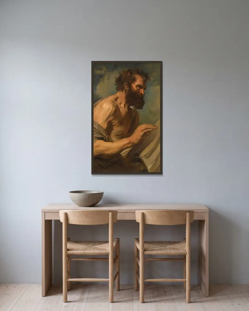 Studie av en skäggig man med höjda händer av Anthony van Dyck inramad på en vägg