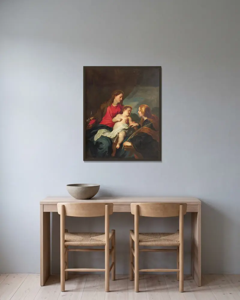 Mistyczne zaślubiny św. Katarzyny Aleksandryjskiej, Anthony van Dyck w ramie na ścianie
