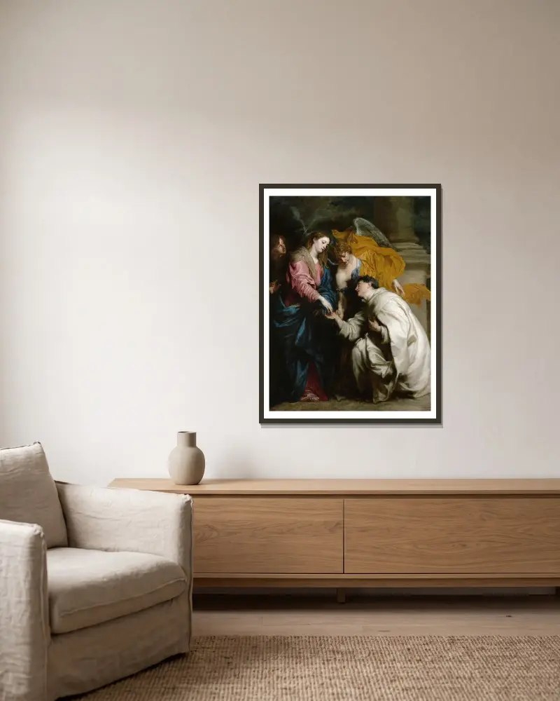 Den salige Hermann Josephs syn av Anthony van Dyck inramad på en vägg