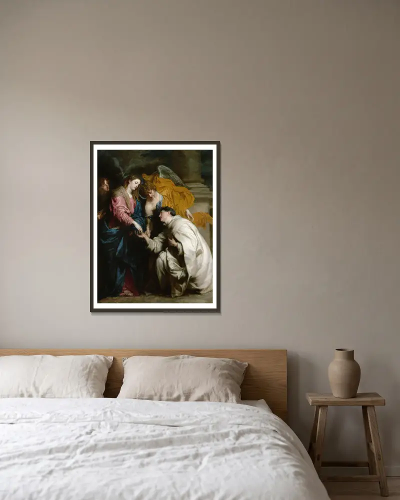 Den salige Hermann Josephs syn av Anthony van Dyck inramad på en vägg