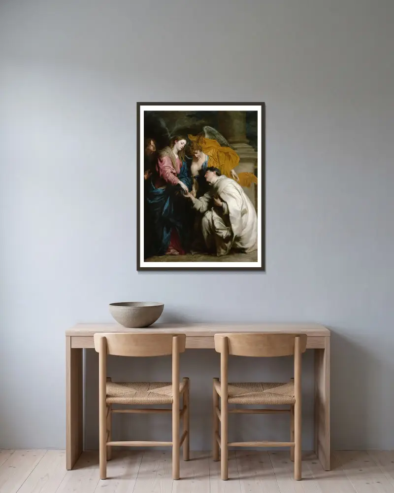 Den salige Hermann Josephs syn av Anthony van Dyck inramad på en vägg