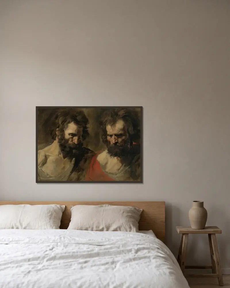 Two Studies Of A Bearded Man av Anthony van Dyck inramad på en vägg