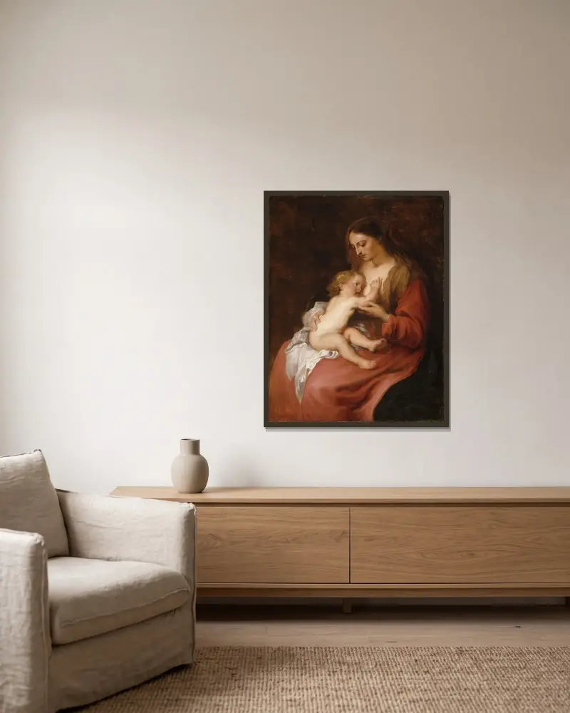 Virgin and Child av Anthony van Dyck inramad på en vägg