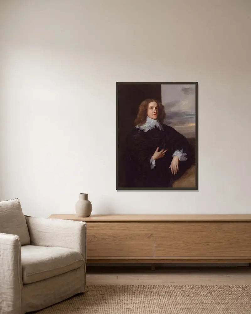 Bildnis eines jungen Edelmanns von Anthony van Dyck gerahmt an einer Wand