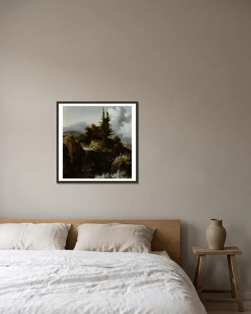 Landschaft mit Wasserfall von Allaert van Everdingen gerahmt an einer Wand