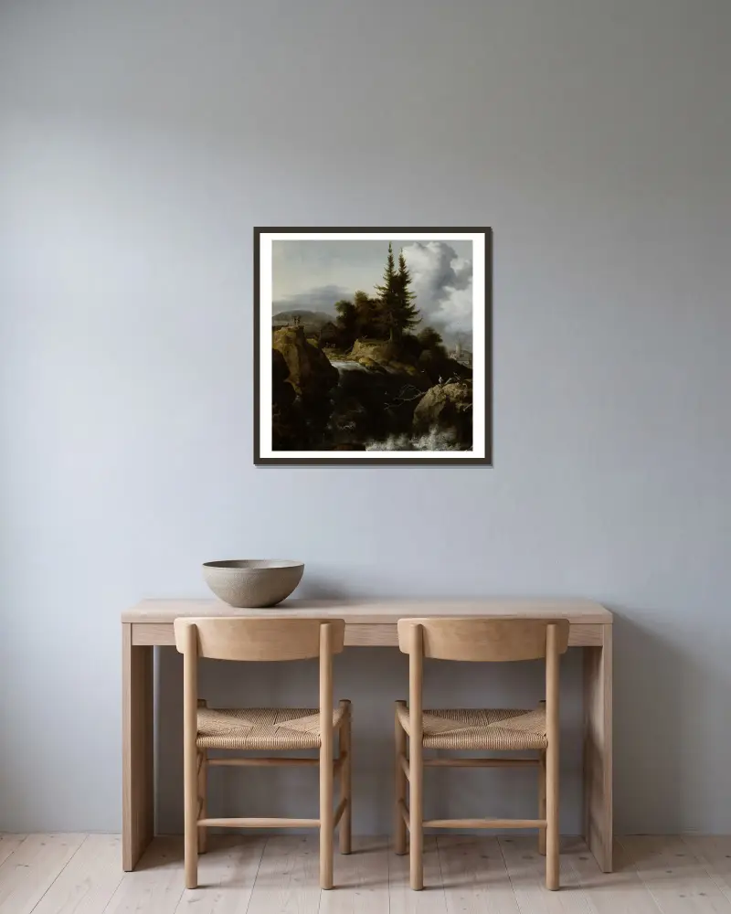 Landschaft mit Wasserfall von Allaert van Everdingen gerahmt an einer Wand