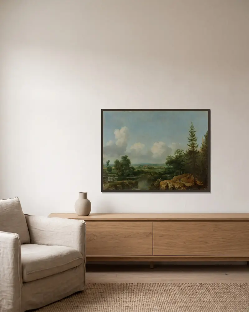 Schwedische Landschaft von Allaert van Everdingen gerahmt an einer Wand