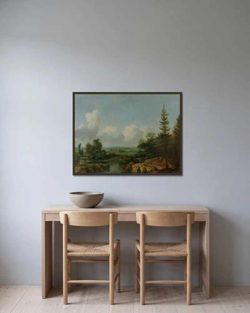 Schwedische Landschaft von Allaert van Everdingen gerahmt an einer Wand