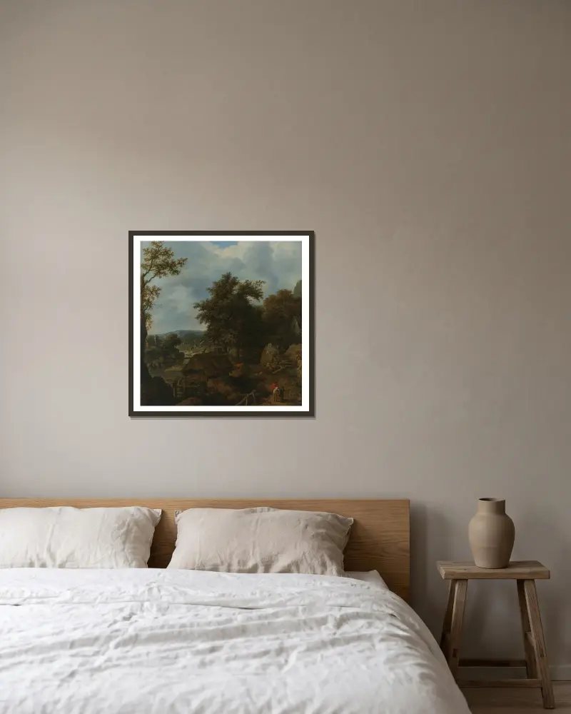 Schwedische Landschaft mit Wassermühle von Allaert van Everdingen gerahmt an einer Wand