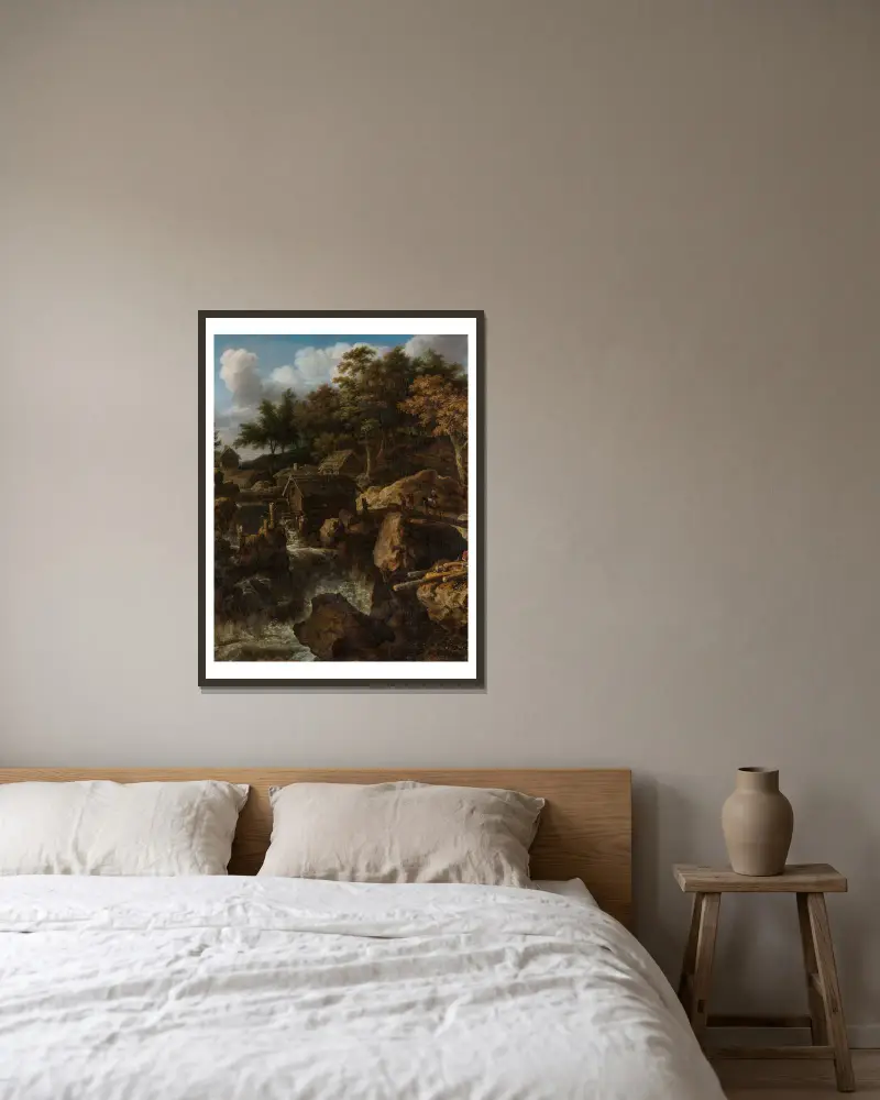 Schwedische Landschaft mit Wasserfall von Allaert van Everdingen gerahmt an einer Wand