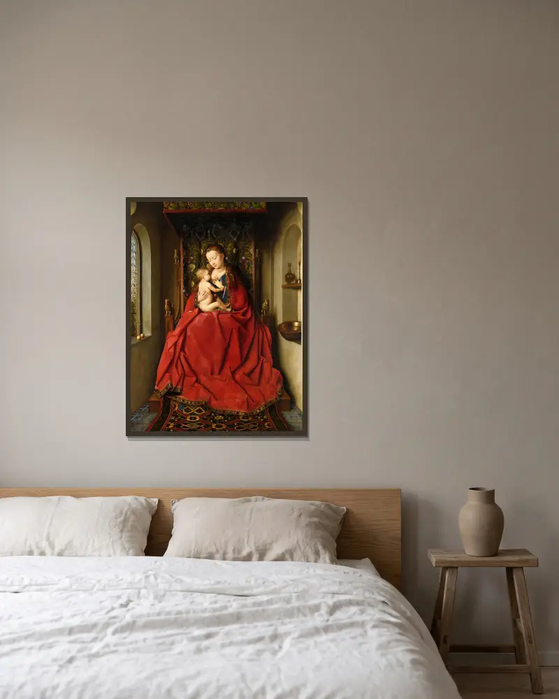 Lucca Madonna av Jan van Eyck inramad på en vägg