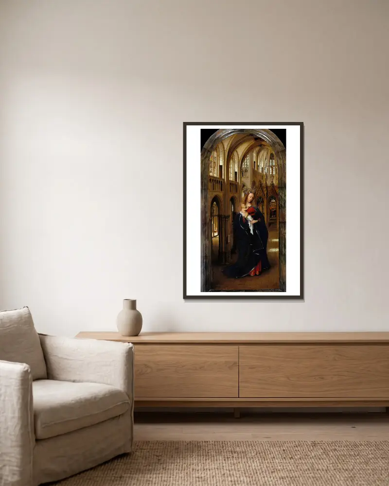 The Madonna in the Church av Jan van Eyck inramad på en vägg