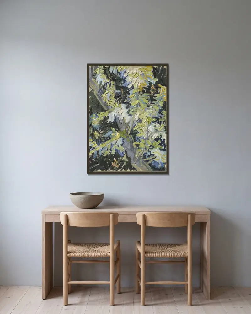 Acacia in Flowers av Vincent van Gogh inramad på en vägg