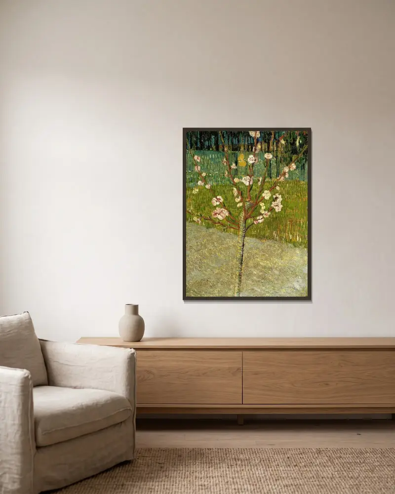 Almond tree in blossom av Vincent van Gogh inramad på en vägg